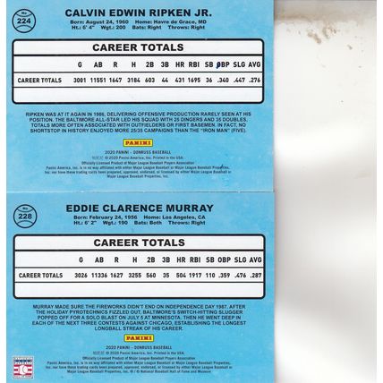 CAL RIPKEN JR & EDDIE MURRAY AUTOGRAPH 2020 BALTIMORE ORIOLES HOF WORLD CHAMPION