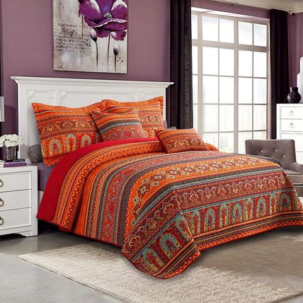 VAPUTAR Cotton Quilt Queen Size Bedding Set - 3 Pieces, Boho Queen Size Quilts,