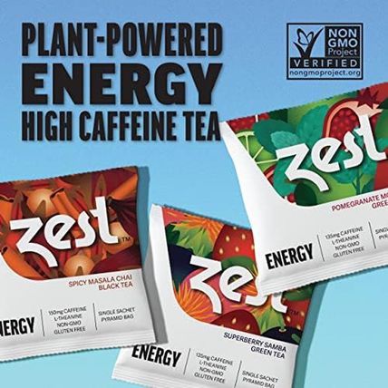 Zest 135-150Mg High Caffeine Energy Leaf Blends - Variety Mini Sampler Pack - Bl