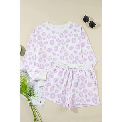 Pink Leopard Animal Print Pullover and Shorts Loungewear