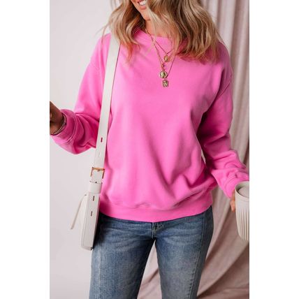 Bonbon Solid Fleece Lined Drop Shoulder Terry Sweatshirt