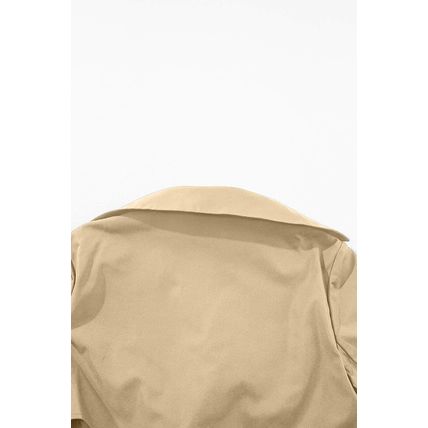 Pale Khaki Solid Color Lapel Collar Waist Tie Wind Coat