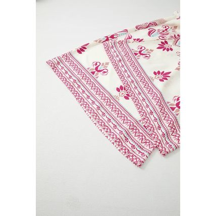 Rose Boho Printed Shirred High Waist Flowy Wide Leg Pants