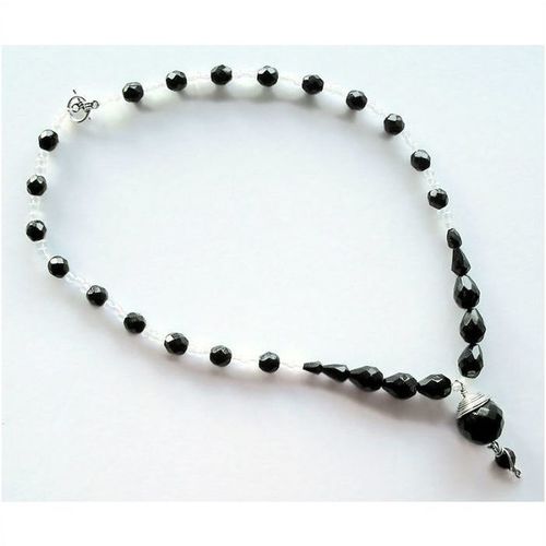 Necklace #009 black & clear rainbow glass beads 18 inch unisex costume jewelry