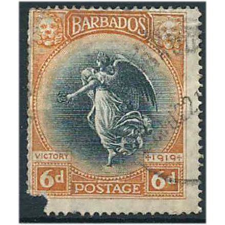 Barbados 1920 SG208 6d Black & Brown-OIrange FILLER . ..