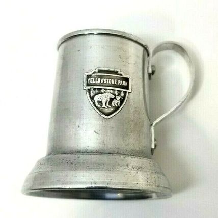 Yellowstone Park Souvenir Aluminum Mini Stein Mug Shot Glass Clear Bottom Vtg