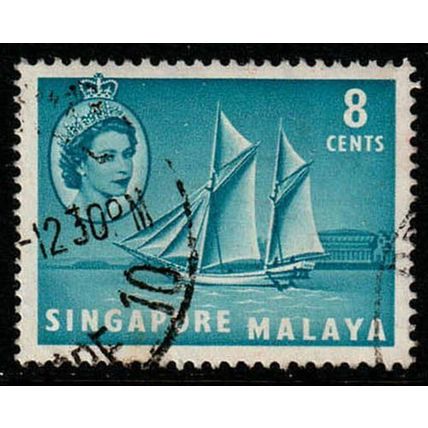 Singapore Malaya 1955 Queen Elizabeth II Boat 8c Used Stamp