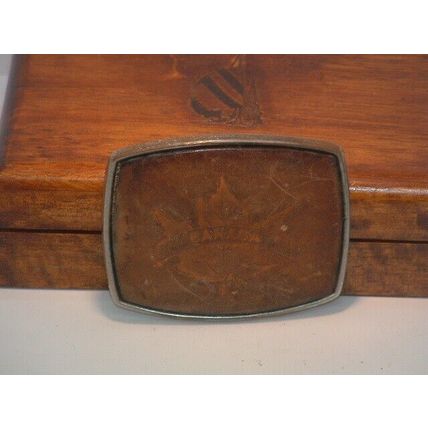Pre-owned Metal & Leather Engraved Canada Belt Buckle