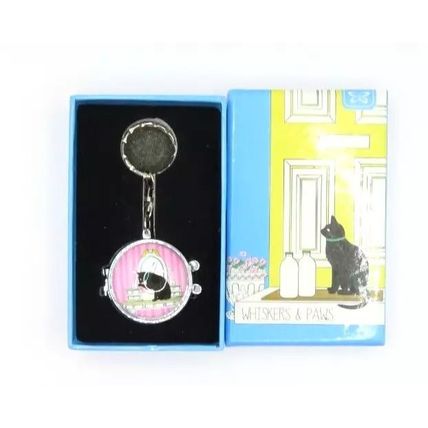 Black Cat Mini Compact Mirror Keyring 8.5 CM Gift Home Decor Feline Meow