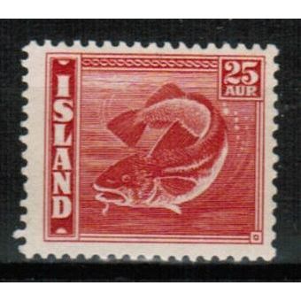 1939-45 Iceland - Fish - Sc# 224b Mint og 25 aur bright red perf. 14x13.5