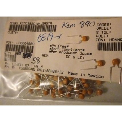 Lot of 58: Kemet C322C104J5R5CA FREE Shipping