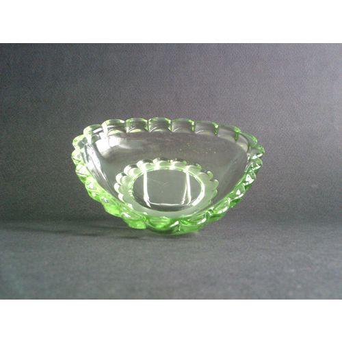 Art Deco Small Green Glass Triangular Bowl / Dish.