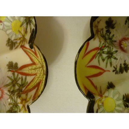 PAIR of TWO 2 HAND PAINTED FLOWER SHAPED JAPANESE PORCELAIN DISHES CIRCA 1905