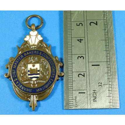 Bronze Enamel Watch Chain Fob Medal Swansea Bakers Confectioners Exhibition 1955