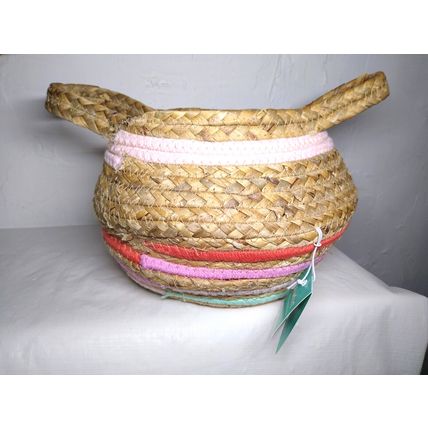 Pillowfort Water Hyacinth & Coiled Rope Stripe Collapsible Storage Basket Easter