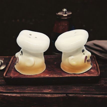 French Chef Head Salt & Pepper Shakers - Ceramic - Hand Painted