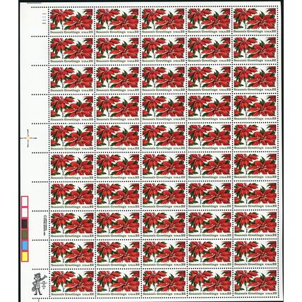Poinsettia Christmas Complete Sheet of Fifty 22 Cent Postage Stamps Scott 2166