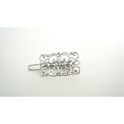 Small silver metal filigree light weight hair pin clip barrette for fine thin