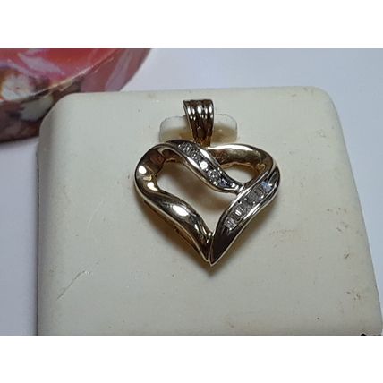 Natural Rd/Bag Diamond .20ctw Freeform Open Heart 10Kt Yellow Gold Pendant#20100