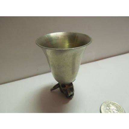Vintage Pewter Bull head Base Drinking Cup Shot glass 3"