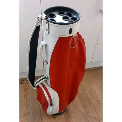Vintage Red White Leather Golf Bag Holds 8 Clubs Individual Divider Tubes