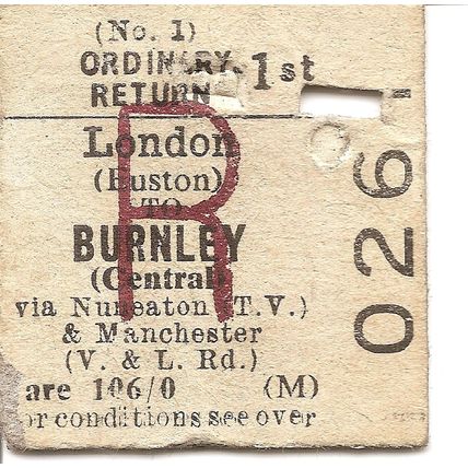 B.T.C. Edmondson Ticket - London Euston to Burnley Central