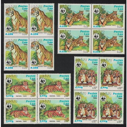 Laos WWF Tiger 4v Blocks of 4 1984 MNH SG#704-707 MI#706-709 Sc#517-520