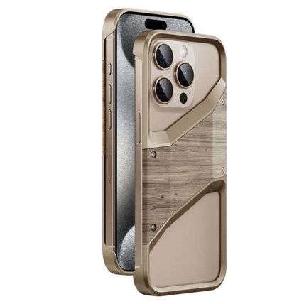 Aluminum Alloy Solid Wood Frameless Hollow Metal Phone Case, For iPhone 16 Pro M