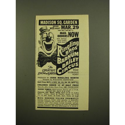 1961 Ringling Bros and Barnum & Bailey Circus Ad - Madison Sq. Garden