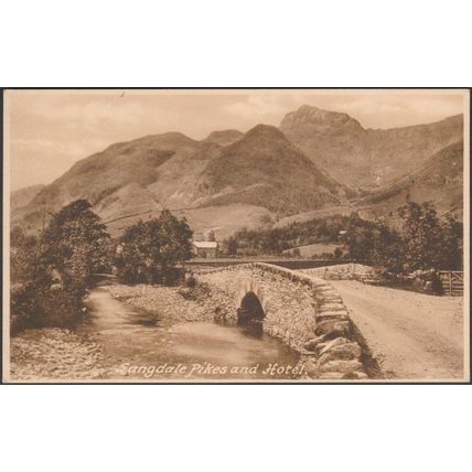 Langdale Pikes and Hotel, Westmorland, c.1920s - VJH Coward Postcard