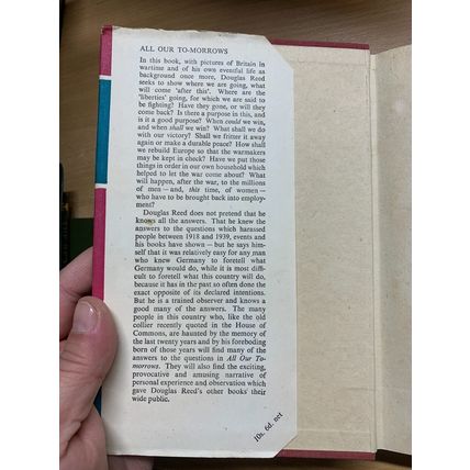 1942 1ST EDITION DOUGLAS REED "ALL OUR TOMORROWS" WW2 HARDBACK BOOK (P3)