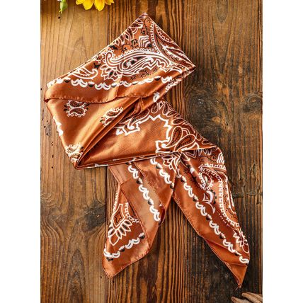 Gold Flame Vintage Fashion Satin Cashew/Paisley Flower Prints Square Scarf