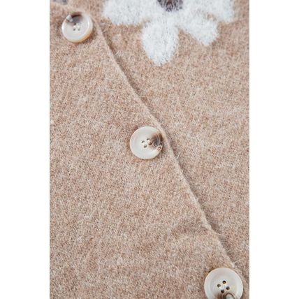 Smoke Gray Floral Print V Neck Knitted Button up Cardigan
