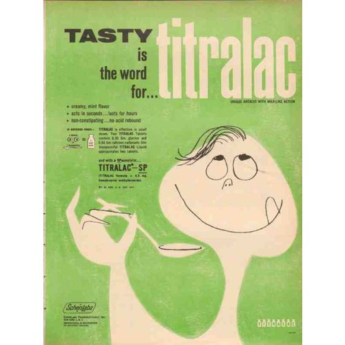 schenlabs pharmaceuticals 1959 titralac tasty word medical vintage ad