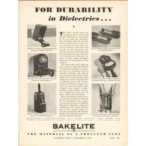 bakelite corp 1936 durability dielectrics electrical vintage ad