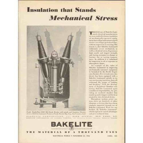 bakelite corp 1936 insulation mechanical stress electrical vintage ad