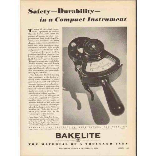 bakelite corp 1936 safety durability electrical instrument vintage ad