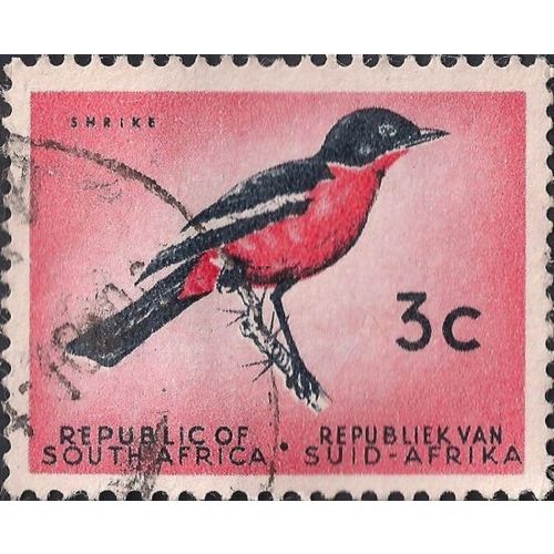 SOUTH AFRICA, BIRDS, Crimson breasted Shrike, red 1973, 3c, #2