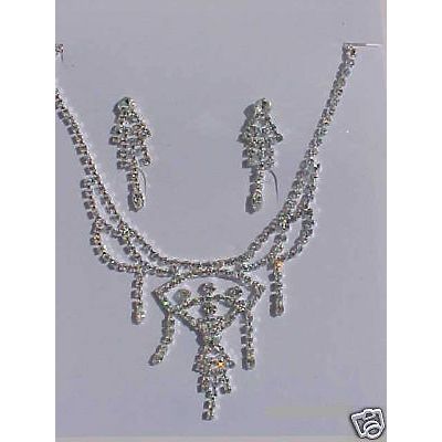 Crystal Necklace Wedding Style Chandelier Earrings SET 2 Elegant Bib Necklace