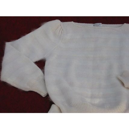Womens Michelle Stuart 2 Pc Sweater Top Skirt 12 Cream Ivory Wool Rayon Angora