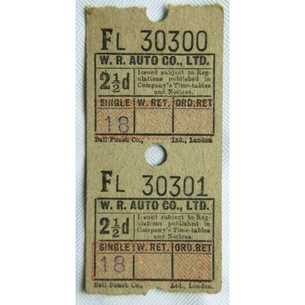 Vintage: W.R. Auto Co. Ltd. 2½d ticket x 2