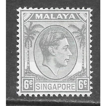 SINGAPORE MALAYA 1949 KG6 P14 6c SG5 5 SG GREY MINT HINGED