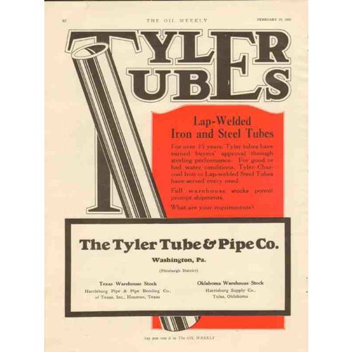 TYLER TUBE PIPE COMPANY 1928 Lap-welded iron steel tubes vintage ad