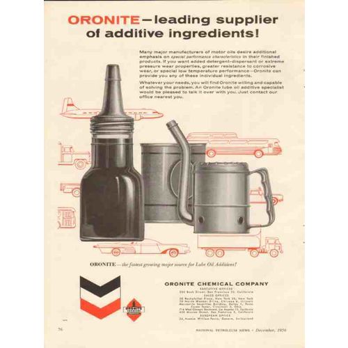 ORONITE CHEMICAL COMPANY 1956 leading supplier additive oil vintage ad