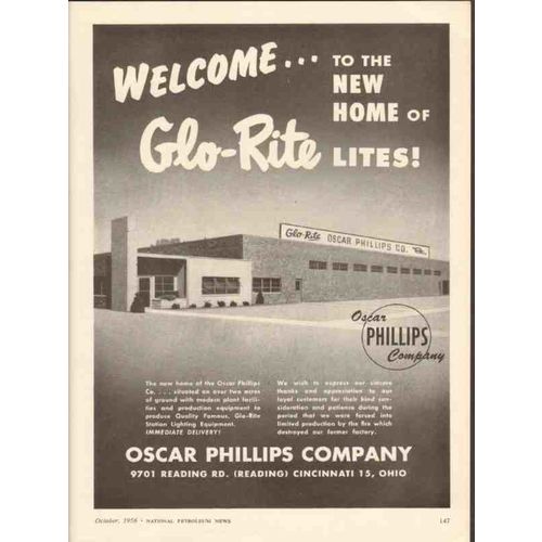 OSCAR PHILLIPS COMPANY 1956 Glo-Rite Lites welcome new home vintage ad
