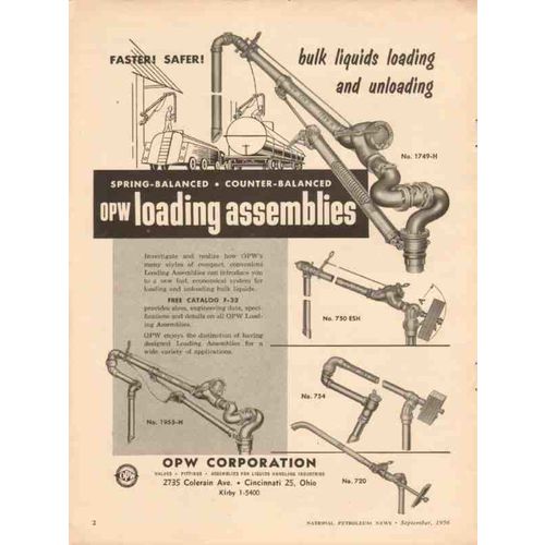 OPW CORP 1956 bulk liquids loading unloading assemblies vintage ad