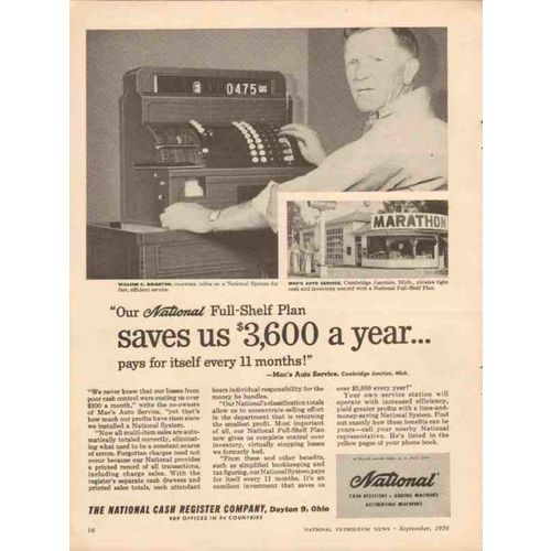 NATIONAL CASH REGISTER 1956 Macs Auto Service vintage ad
