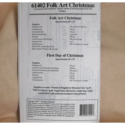 Quilt Pattern Folk Art Christmas Santa Angel Sewing Wall Quilt