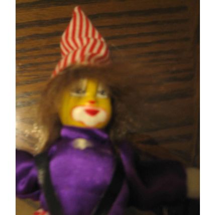 NEW HANDPAINTED CIRCUS CLOWN FACE SILKY PURPLE RED WHITE STRIPED CLOTH DOLL