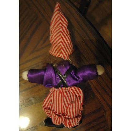 NEW HANDPAINTED CIRCUS CLOWN FACE SILKY PURPLE RED WHITE STRIPED CLOTH DOLL